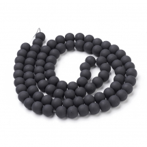 Koraliki Szklane Matowe 10mm Okrągłe Kolor: Czarny Otwór 1.3-1.6mm około 76szt/76cm/nić (13WB12921)