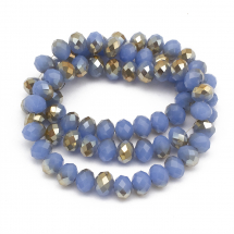 Намистини Гальваніка Скло, під Нефрит, напів, Грановані, Рондель, Колір: Синій, 8х5мм, Отвір 1мм, близько 72шт / 36см / нитка, (5WB7649)