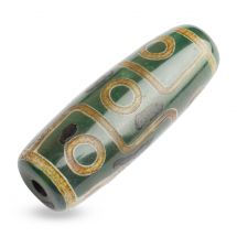 Koraliki Kamień Naturalny Agat Tybetański Styl, Dzi 9 Oczek, Termobarwione, Oliwkowy, 29-30x9-11mm, 1szt (13WB21456)