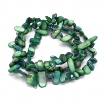 Koraliki Masa Perłowa Rzeki Samorodek, Barwione, Ciemnozielone, 25x14x7mm, Otwór 1mm, 96szt/80cm/sznur (13WB21536)