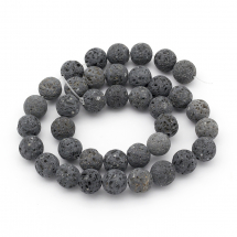 Koraliki Kamień Naturalna Nieszczotkowana Lawa, Kula, Szary, 10mm, 38szt/39cm/sznur (13WB23116)