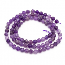 Намистини Натуральний Аметист, На нитках, Круглі, Грановані, 4-4.5мм, Отвір 0.7мм, близько 86шт/38см/нитка, (13WB23141)