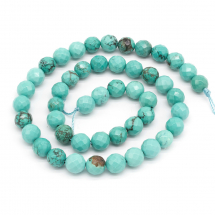 Намистини Натуральний Говліт Круглі, Грановані, Бірюзові, 8мм, Отвір 1мм, близько 48шт/39см/нитка, (13WB23148)