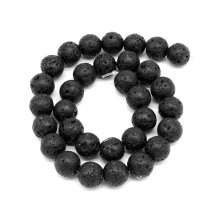 Koraliki Naturalna Lawa, Kolor: Czarny, 12mm, otwor 1mm, około 32szt/37cm/nić (13WB23328)