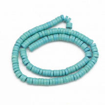 Намистини Синтетична Бірюза Круглі Плоскі, Пофарбовані, Бірюзова, 6х3мм, Отвір 1мм, близько 135шт/40см/нитка (13WB23355)