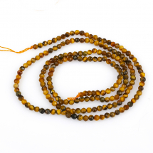 Намистини Натуральний Тигровий Око, На нитках, Грановані, Круглі, Коричневий, 2 мм, Отвір 0.4-0.5мм, близько 172шт/37.5см/нитка, (13WB23395)