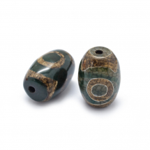 Намистини Натуральний Агат Дзи, 3 Ока, Овал, Пофарбовані, Темно-оливковий, 20-22x14-15мм, Отвір 2.5-3 мм, (13WB16407)