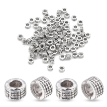 Намистини-Розділювачі Біжутерний Сплав Тибетський Стиль Круглі Плоскі Колонка, Античне Срібло, 5х3мм, Отвір 3мм, (13WB21063)