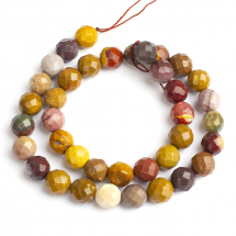 Намистини Натуральний Мукаїт Круглі Гранені, 10мм, Отвір 1мм, близько 38шт/38см/нитка, (5WB5218)