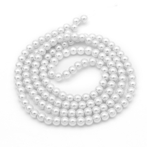Koraliki Perła, Szklane, Błyszczące do Biżuterii, Okrągły, Białe, 6-7mm, 125czt/75cm/sznur (13WB17658)