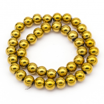 Намистини Скло Гальваніка, Металізовані, Круглі, Колір: Золотистий, Діаметр: 8 мм, Отв-тя 1мм, близько 40шт / 32см / нитка, (5WB4320)