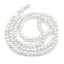 Koraliki Perła do Biżuterii, Szklane, Błyszczące, Okrągły, Białe, 6mm, 130szt/75cm/sznur (Q6WB452)