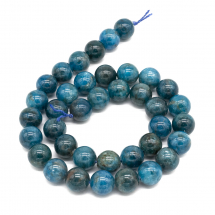 Намистини Натуральний Апатит, На нитках, Круглий, Колір: Синій, Розмір: 10мм, Отвір 1мм, близько 39шт / 39см / нитка (13WB22700)