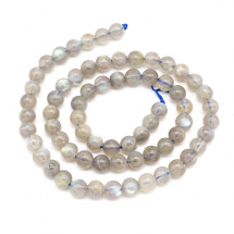 Намистини Натуральний Лабрадорит, Клас А, На нитках, Круглі, Колір: Сірий, Розмір: 6мм, Отвір 1мм, близько 63шт / 37.5см / нитка, (13WB22692)