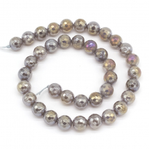 Koraliki Naturalny Agat, Okrągłe, Fasetowane, Galwanizowane, Szary, 10mm, 38szt / 38cm / sznur (13WB22747)