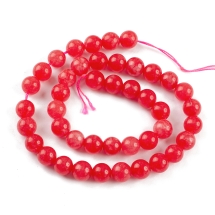 Намистини Натуральний Халцедон, Імітація родохрозиту, На нитках, Круглі, Термофарбовані, 8мм, Отвір 1мм, близько 43шт/36см/нитка, (13WB22750)