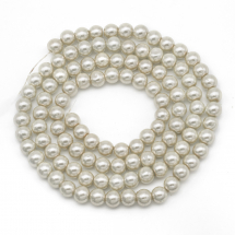 Koraliki Perła do Rzemiosła, Szklane, Błyszczące, 8mm, Okrągły, Kość Słoniowa, około 90szt / 72cm / nić (14WB7114)