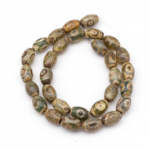 Koraliki Naturalny Agat Dzi, 3 Oczka, Ciemny Oliwkowy, 12x8mm, około 28szt / 34cm / nić (13WB26566)