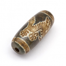 Koraliki Tybetański Styl Dzi, Wzór Smok, Naturalny Agat, Termobarwiony, Owalny, 28.5-32x10-12.5mm, 1szt (13WB26578)