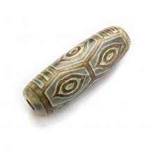 Koraliki Tybetański Styl Dzi, 6 Oczek, Naturalny Agat Termobarwiony, Owalny, 28.5-32x10-12.5mm, 1szt (13WB26580)