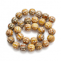 Koraliki Dzi, Korzystne Chmury, Agat Naturalny, Termobarwione, Brązowy, 12mm, około 28szt / 33cm / nic (13WB26585)
