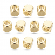 Намистини-розділювачі, Нержавіюча сталь, Куб, Колір: Золото, 4х4x4мм, Отвір 2мм, (13WB26647)
