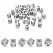 Намистини-Розділювачі Латунь Рифлені Кубики, Платина, 4х4х4мм, Отвір 1.8мм, (13WB26668)