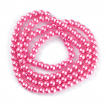 Koraliki Perłowe Szklane Okrągłe Błyszczące, Ciemnoróżowe, 8mm, Otwór 1mm, około 100szt/80cm/nić (13WB26913)