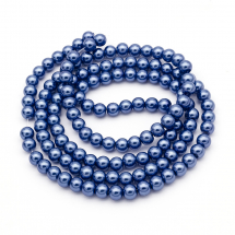 Koraliki Perła, Szkło, Błyszczące, Termobarwione, Okrągły, Morski Błękit, 6-7mm, około 125szt/75cm/nić (13WB26919)