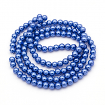 Koraliki Perła, Szkło, Błyszczące, Termobarwione, Okrągły, Błękit Królewski, 6-7mm, około 125szt/75cm/nić (13WB26922)