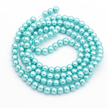 Koraliki Perła, Szkło, Błyszczące, Termobarwione, Okrągły, Niebieski, 6-7mm, 125szt/75cm/sznur (13WB26923)