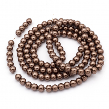 Koraliki Perła, Szkło, Błyszczące, Termobarwione, Okrągły, Brązowy, 6-7mm, około 125szt/75cm/nić (13WB26925)