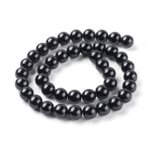 Перли Намистини Скляні Глянцеві Круглі Пофарбовані Екофарбою, Чорні, 10мм, Отвір 0.7-1мм, близько 40шт/38см/нитка, (13WB27599)