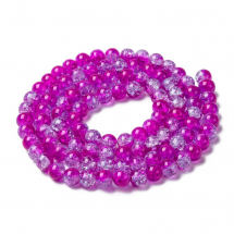Koraliki Dwukolorowe Crackle Okrągły ŚCiemnoróżowy 8mm 95szt/76cm/sznur (13WB28721)