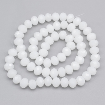 Koraliki Szklane, Imitacja Jadeitu, Fasetowane Rondel, Biały, 8x6mm, około 64szt/38cm/sznur (13WB28766)