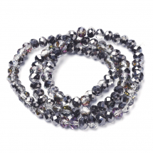 Koraliki Szklane Galwanizowane Półpowlekane Fasetowane Rondel Rozmiar: 6x5mm Kolor: Czarny około 81szt/39cm/nić (13WB28775)