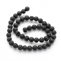Намистини Натуральна Лава Круглі, 8мм, Отвір 1мм, Чорний, близько 46шт/37см/нитка, (13WB28794)