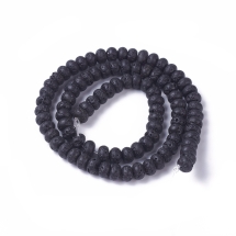 Koraliki Naturalna Lawa, Rondel, Czarny, 6-6.3x4-4.4mm, około 87szt/37cm/sznur (13WB28800)