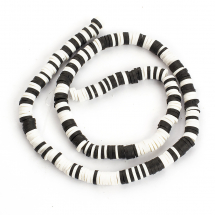 Koraliki Polymerna Glina, Heishi, Handmade, Płaskie, Kolor: Czarny, 6x0.5-1mm, około 290szt / 38cm / nic (13WB28844)