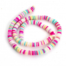 Koraliki Polymerna Glina, Heishi, Handmade, Płaskie, Jasnoróżowy, 6x0.5-1mm, około 290szt / 38cm / nic (13WB28850)