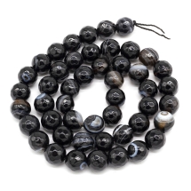 Koraliki Agat Madagaskarski, Klasa A, Okrągłe, Fasetowane, Czarny, 10mm, około 38szt/38cm/sznur (3WB2418)