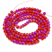 Koraliki Szklane Dwukolorowe Barwione Okrągłe, Czerwone, 6mm, Otwór 1mm, około 130szt/78cm/ nić, (3WB3033)