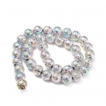 Koraliki Naturalna Lawa Galwaniczna, Okrągłe, Tęczowa, 10~10.5mm, Otwór: 1.4mm, około 37szt/37.5cm/nic, (13WB26400)