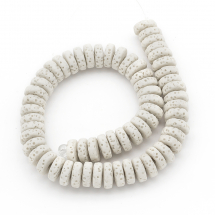 Koraliki Naturalna Lawa, Dysk, Barwiona, Kolor: Biały, 8-8.5x3-4mm, Otwór 2mm, około 58szt/19cm/nic (13WB26403)