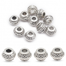 Намистини-Роздільники, Біжутерний Сплав, Рондель, Колір: Античне Срібло, Розмір: 9х7мм, Отвір 3.5мм, (2WB27673)