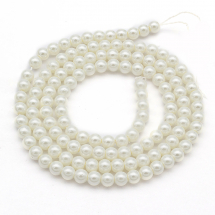 Перли Намистини Скло 4мм, Глянець, пофарбовані екофарбою, на нитки із змішаної бавовни, Круглі, Колір: Бежевий, Діаметр: 4мм, Отвір 1мм, близько 100шт/40см/нитка, (2WB27877)