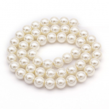 Перли Намистини Круглі Скляні Глянцеві, Бежеві, 8мм, Отвір 1мм, близько 50шт/40см/нитка, (2WB27890)