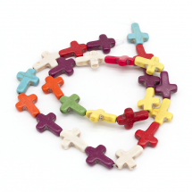 Koraliki Syntetyczny Turkus, Krzyż, Barwione, na Nitkach, Mix, 10x8x3mm, Otwór 1mm, około 36szt / 36cm (2WB30698)