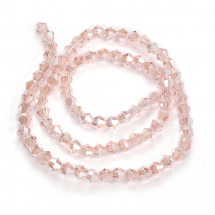 Koraliki Szklane Galwanizowane AB- Kolor, Fasetowane Bicone, Różowe, 4x4mm, Otwór 1mm, około 80szt/29cm/nić (5WB7094)