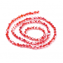 Koraliki Szklane Galwanizowane AB- Kolor, Fasetowane Bicone, Czerwone, 4x4mm, Otwór 1mm , ~80szt/29cm/nić, (5WB7095)